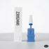 Nail drill bit with blue base and white cap next to a white box with black text on a white background