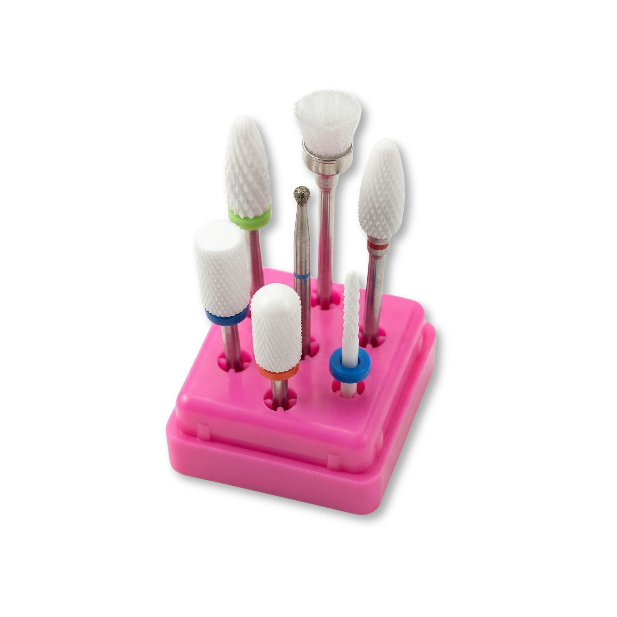 Complete 7-piece e-file bit set by Viva Instruments. Includes Ceramic, Carbide, and Diamond bits for prep, removal, and podiatry. Shop now!