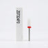Nail drill bit with red cap and white box on a white background