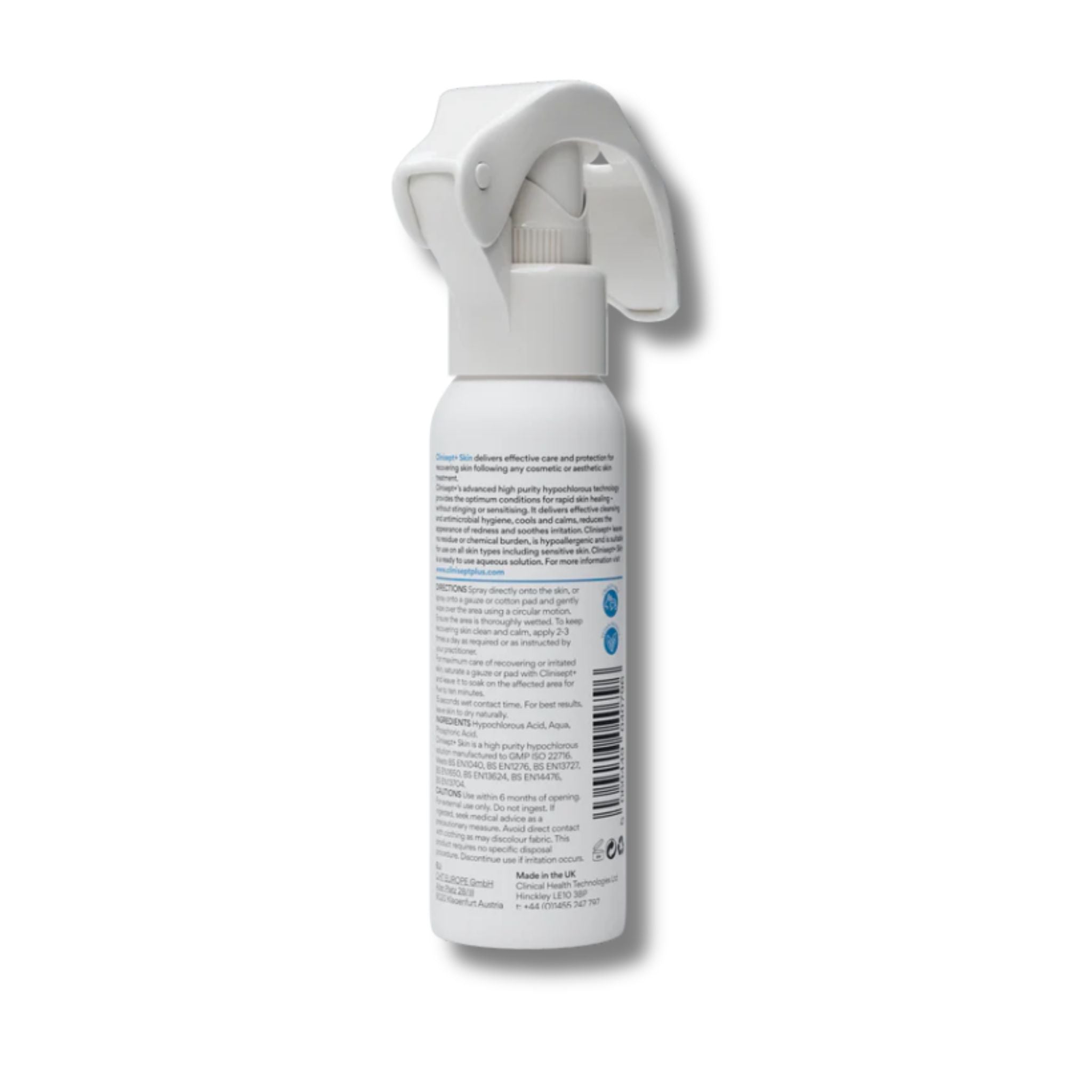 Clinisept+ Viva Instruments 100ml Skin White spray bottle with a label on a white background 