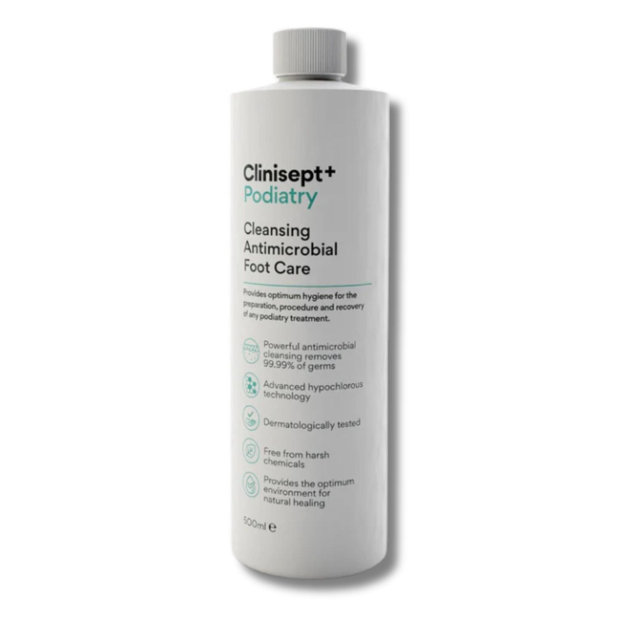 Clinisept+ Podiatry cleansing antimicrobial foot care product on a white background
