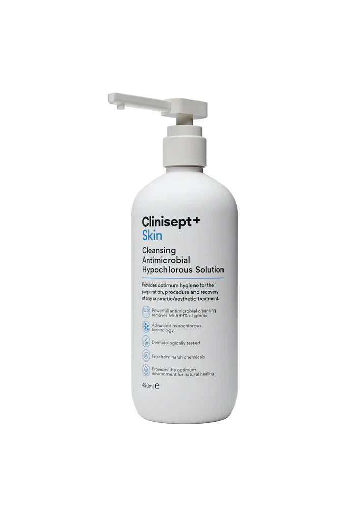 Clinisept+ Skin cleansing antimicrobial solution bottle on a white background
