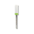 Nail buffer with white cushion and green base on a white background Coarse Ceramic Small Barrel Nail Bit | Green Band | Viva Instruments