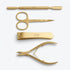 Set of gold professional nail manicure tools with 'VIVA' branding on a white background  Viva Instruments