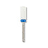 Nail drill bit with white ceramic sleeve and blue metal shaft on a white Medium Grit Ceramic Large Barrel Bit Flat Top | Viva Instrumentsbackground