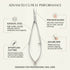 A pair of silver nail cuticle scissors centered on a light beige background, surrounded by callout boxes with text describing features such as surgical steel, precision blades, effortless cutting, and secure grip.