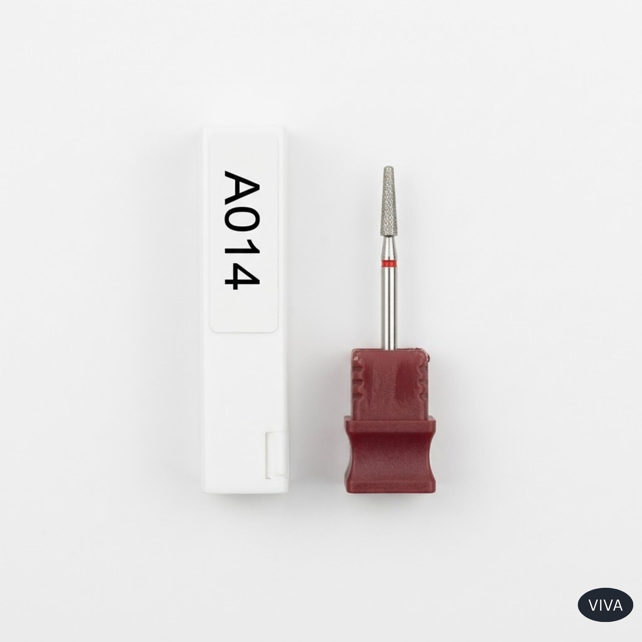 Nail drill bit with red base and silver head on a white background, featuring 'VIVA' branding. Professional Tapered Cone Diamond Drill Bit - Fine Grit
