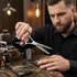 Barber using scissors in a barbershop setting - viva instruments 