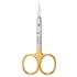 Pair of gold-handled cuticle scissors with 'VIVA' branding on a white background