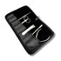 nail tools manicure pedicure kit scissors clippers pushers professional - viva instruments Black travel case with silver grooming tools on a white background