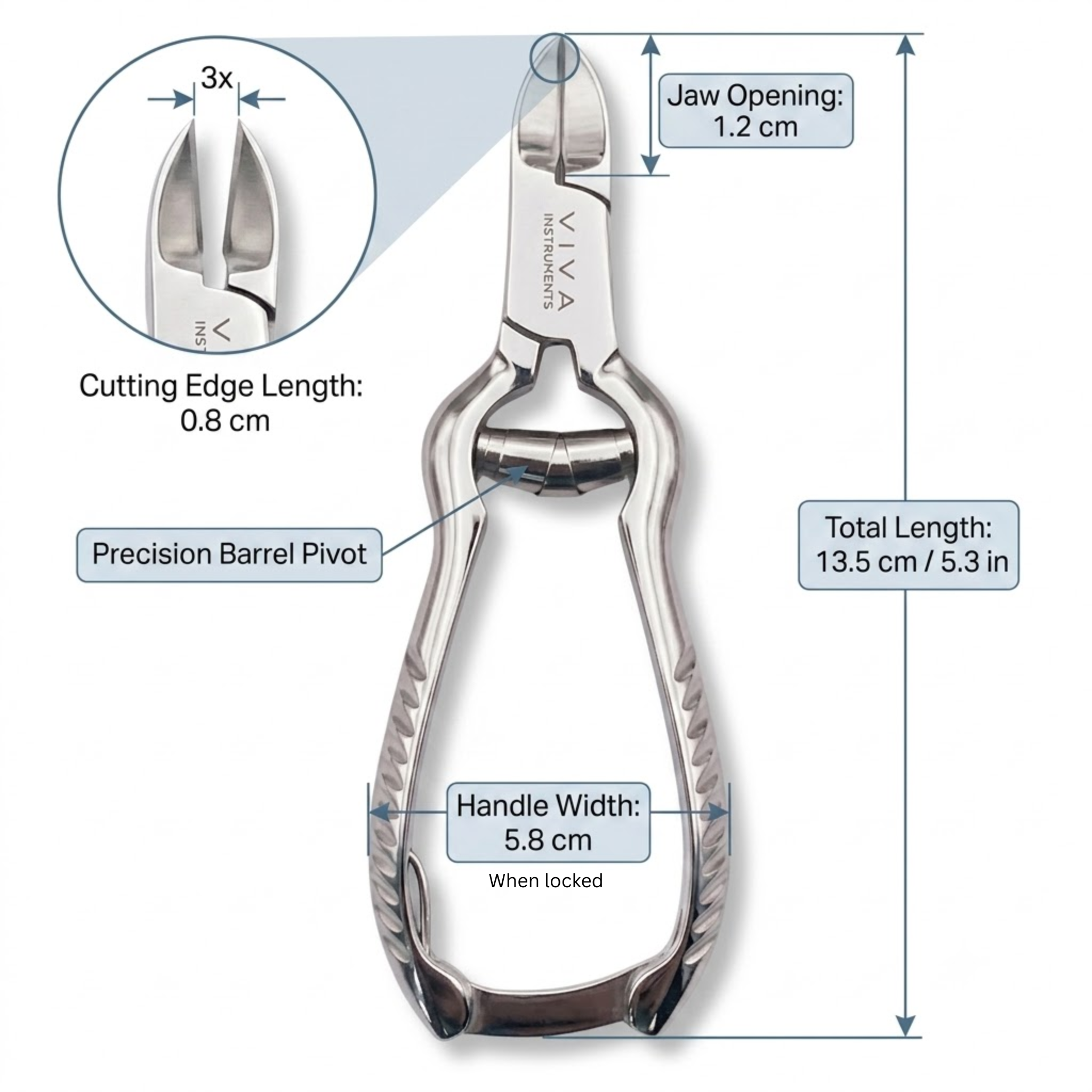 Viva Instruments nail clippers for professionals stainless steel.