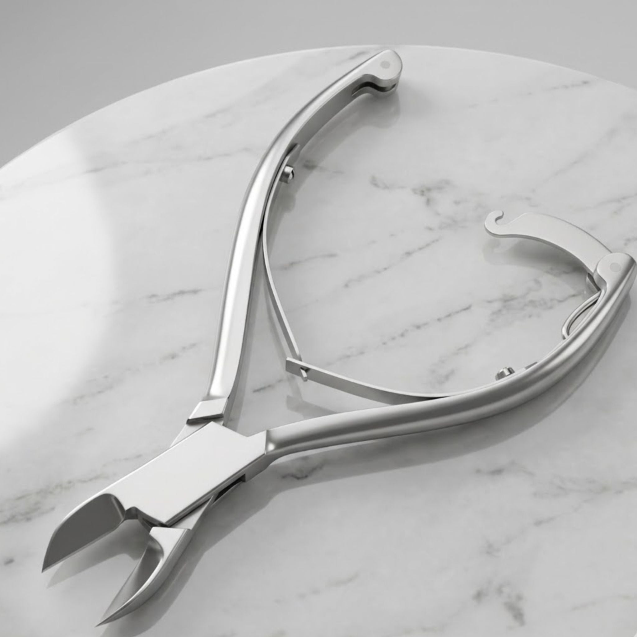 Metal nail clippers on a marble surface - viva instruments