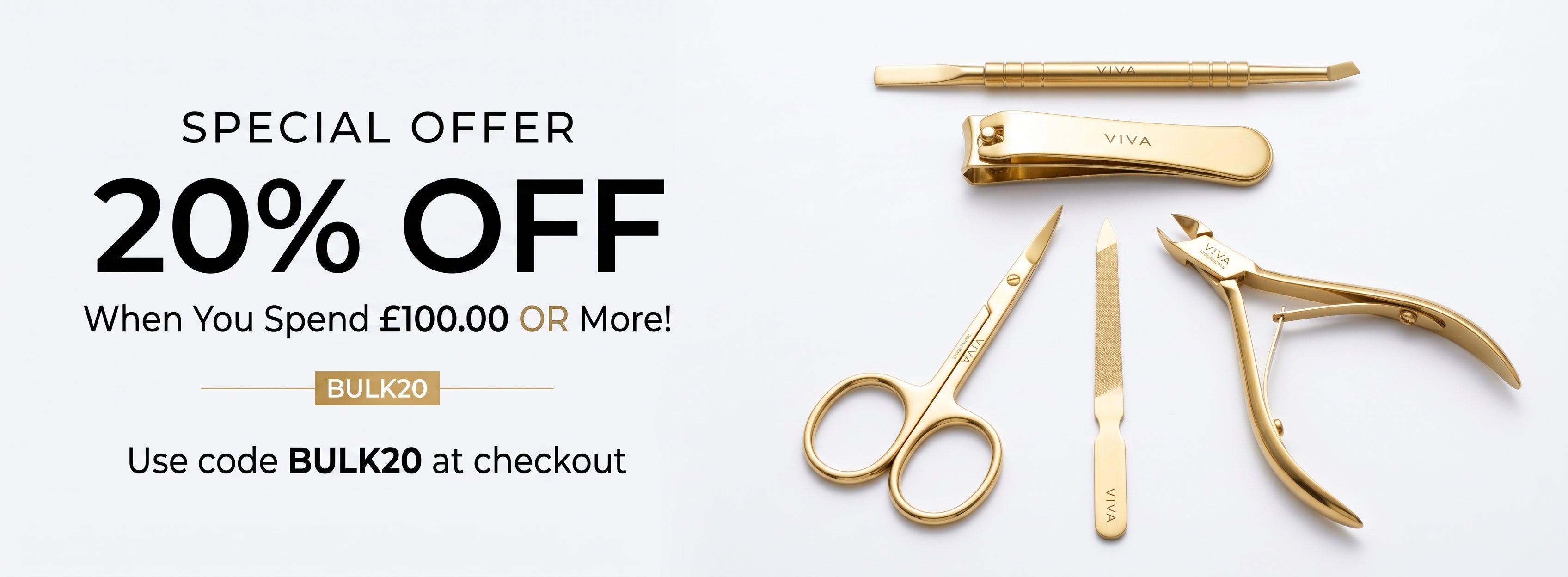 Viva Instruments gold nail tools – 20% off orders over £100 with code BULK20