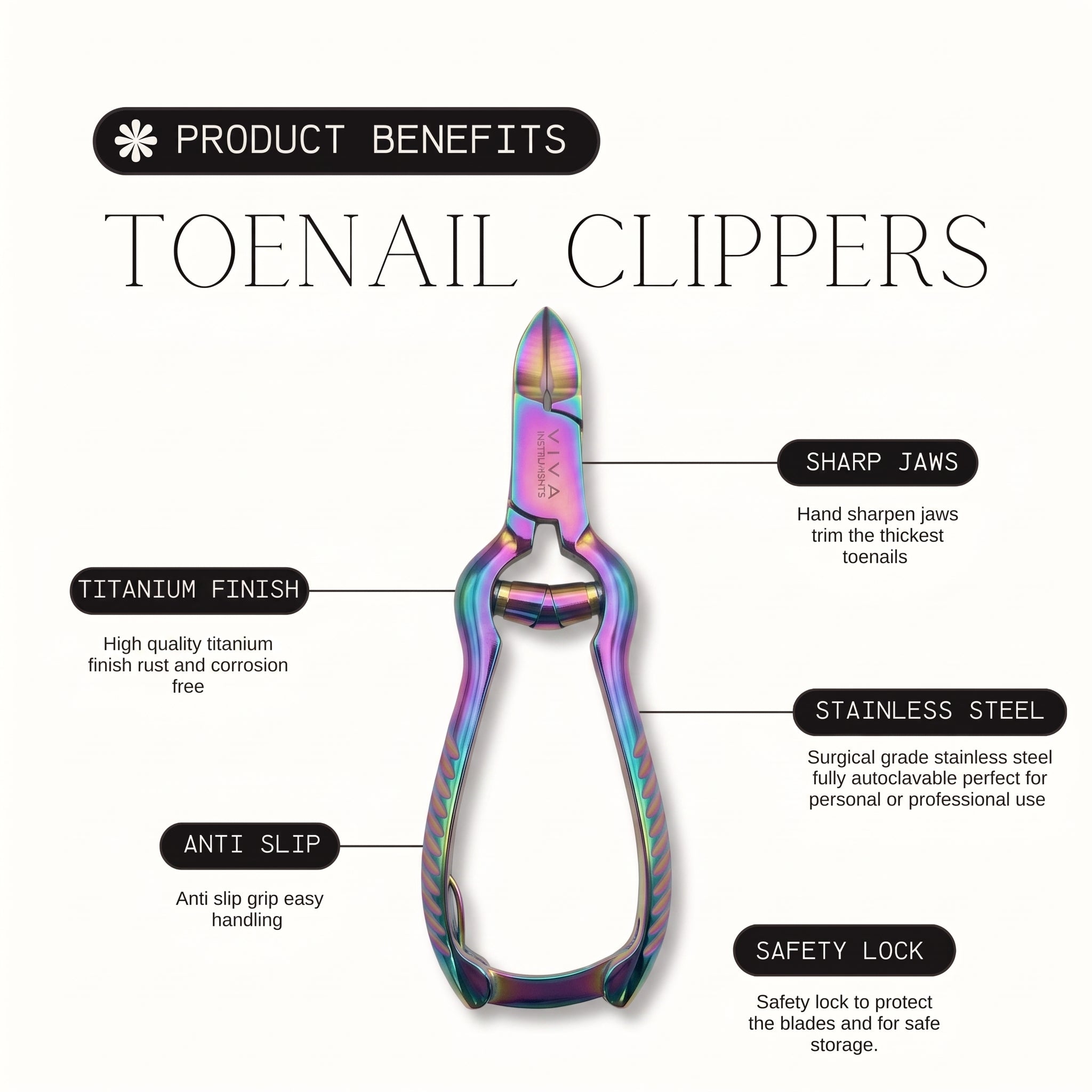 toenail clippers heavy duty professional nail care podiatrist nippers titanium finish - viva instruments 